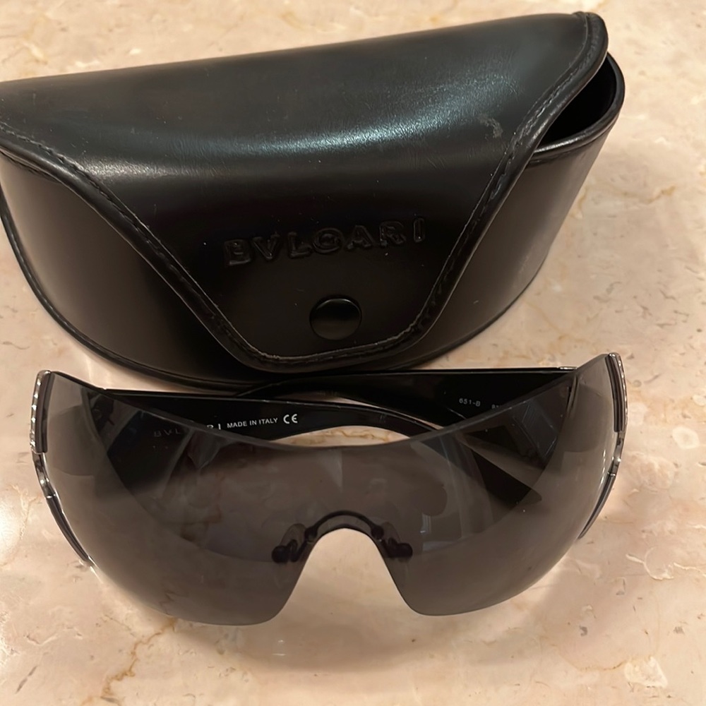 Bvlgari 651B 939/87 Shield Sunglasses Black w/ Swarovski Crystals w/case